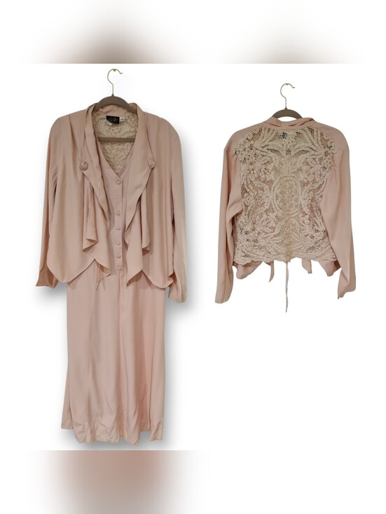 Wild Rose Dresses & Skirts - Vintage Pink Wild Rose Women 2 Piece Dress & Crochet Laced Back Jacket Size 14